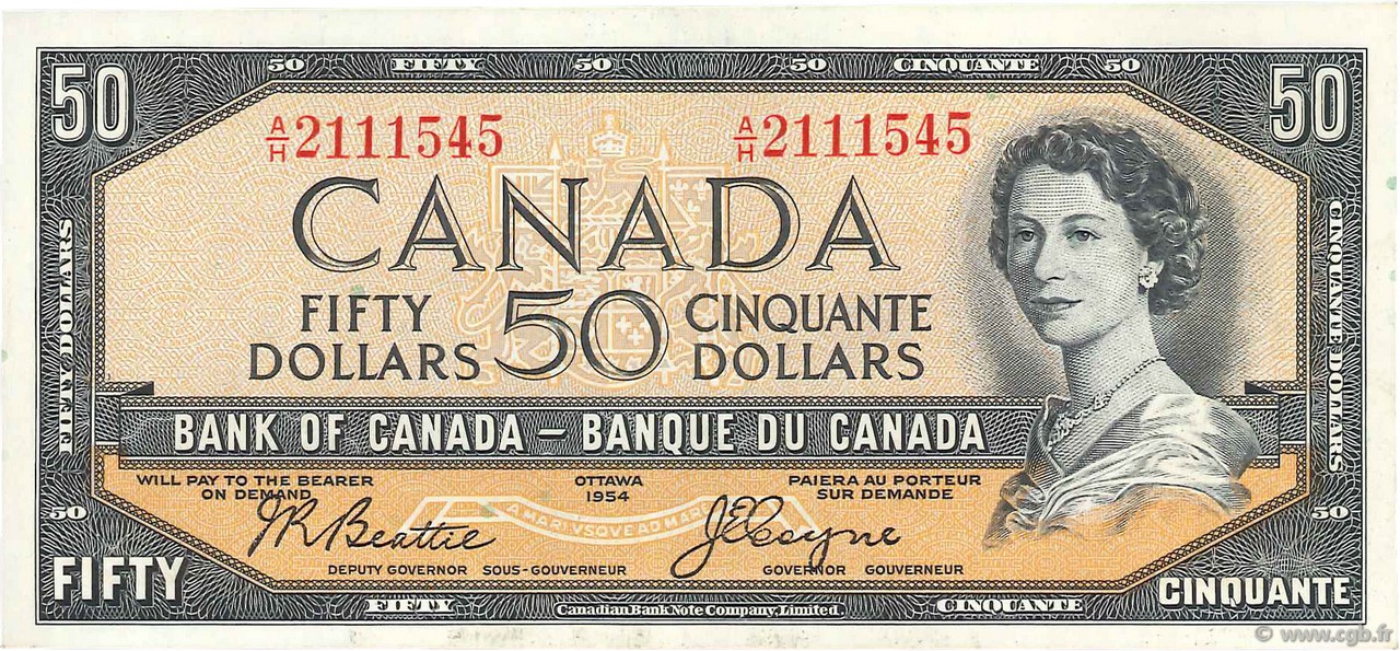 1954 $50 Canadian "Devil's Face" banknote